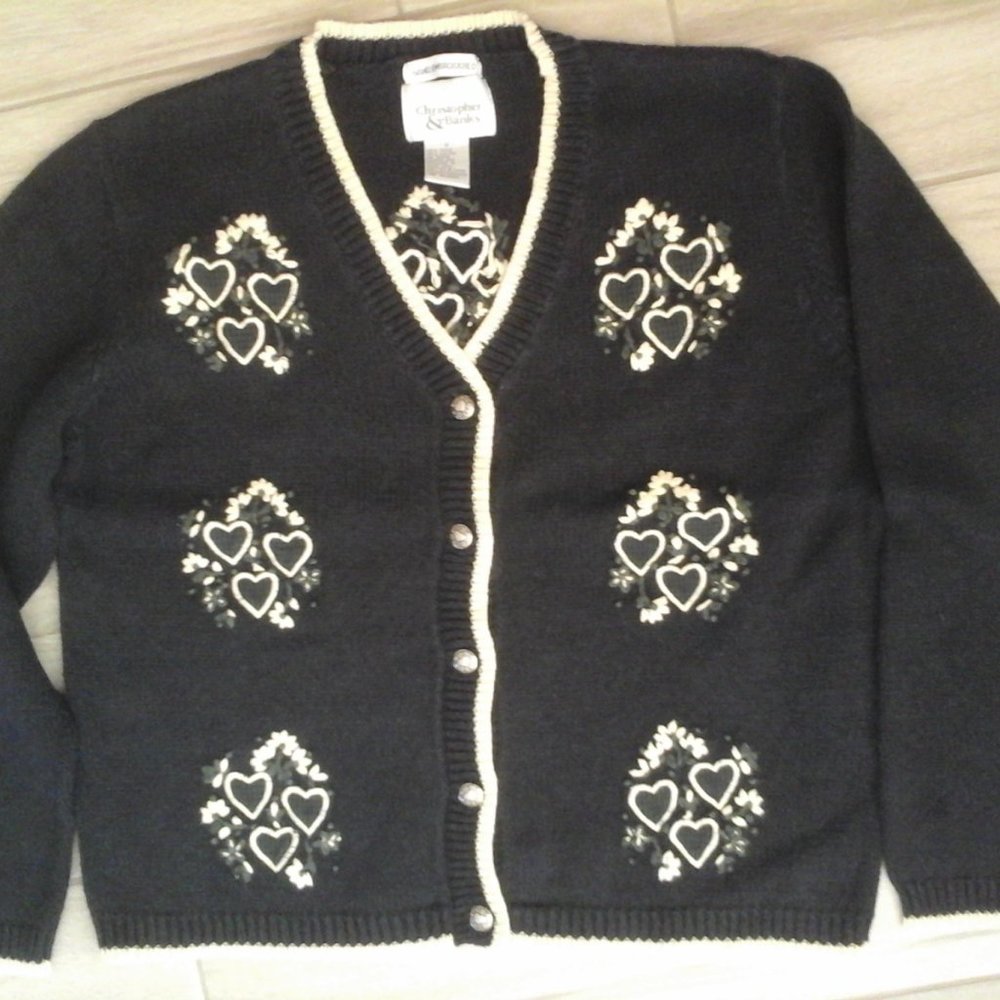 Christopher & Banks Embroidered Navy V-neck Cardigan. Size S
